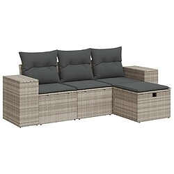 vidaXL Salon de jardin 4 pcs avec coussins gris clair résine tressée