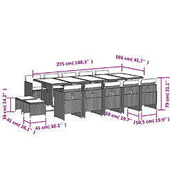 Acheter vidaXL Ensemble à manger de jardin 15 pcs coussins noir résine tressée