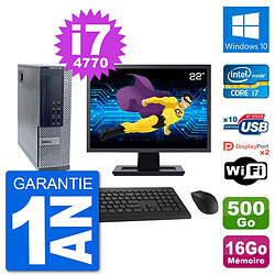 PC Dell 7020 SFF Ecran 22" i7-4770 RAM 16Go Disque Dur 500Go Windows 10 Wifi - Occasion