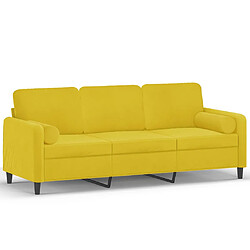 vidaXL Canapé 3 places avec oreillers décoratifs jaune 180 cm velours