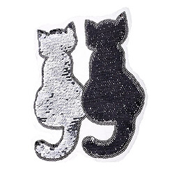 mignon chat paillettes couture applique réversible broderie vêtements correctifs noir