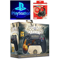 Freaks And Geeks Manette PS4 Bluetooth Harry Potter Hogwarts Legacy Vivet Doré Lumineuse 3.5 JACK + Casque GAMING ROUGE PS4-PS5 PLAYSTATION