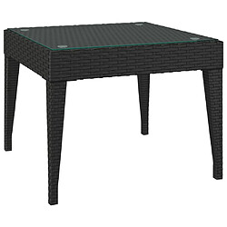 vidaXL Table d'appoint noir 50x50x38 cm poly rotin et verre trempé