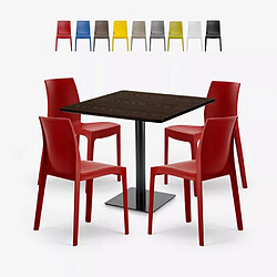 Grand Soleil Ensemble 1 Table Horeca 90x90cm et 4 Chaises Empilables Restaurant Bar Cuisine Jasper - Rouge 