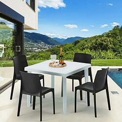 Table Carrée Blanche 90x90cm Avec 4 Chaises Colorées Grand Soleil Set Extérieur Bar Café Rome Love, Couleur: Blanc