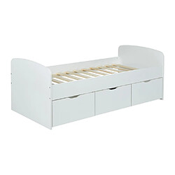 Avis Vente-Unique Lit LOUANE avec 2 tiroirs et 1 coffre de rangement - 90 x 190 cm - Blanc + Matelas