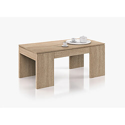 Alter Table basse avec plateau relevable et espace de rangement, coloris chêne, Dimensions 100 x 43 x 50 cm (hauteur réglable de 43 à 54 cm)