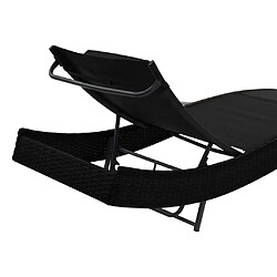 Acheter Helloshop26 Transat chaise longue bain de soleil lit de jardin terrasse meuble d'extérieur avec oreiller résine tressée noir 02_0012560