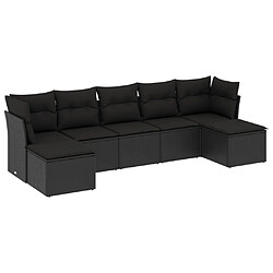 vidaXL Salon de jardin 7 pcs avec coussins noir résine tressée