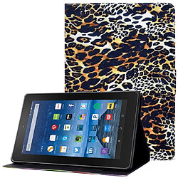 Etui en PU avec support et porte-carte pour votre Amazon Fire HD 8 (2016)/(2017)/(2018) - imprimé léopard