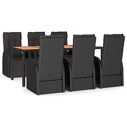 Salle à dîner de jardin 7 pcs,Table et chaise à manger Noir Poly rotin et acacia -MN55430