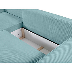 Vente-Unique Canapé d'angle gauche convertible en velours côtelé bleu turquoise AMELIA pas cher