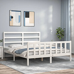 Maison Chic Lit adulte - Cadre Structure de lit avec tête de lit Contemporain blanc 160x200 cm bois massif -MN59321