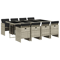 vidaXL Ensemble à manger de jardin et coussins 9 pcs gris clair rotin