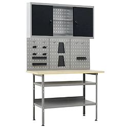 Helloshop26 Etabli 120 cm avec 3 panneaux muraux et 1 armoire atelier table de travail gris noir 02_0003659