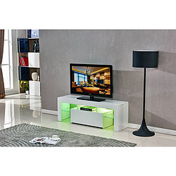 Acheter Habitat Et Jardin Meuble TV LED Borda - 130 x 34 x 45 cm - Blanc laqué