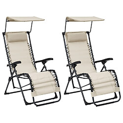 vidaXL Chaises pliables de terrasse lot de 2 Textilène Crème