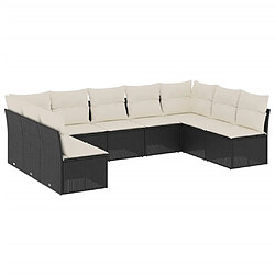 vidaXL Salon de jardin 9 pcs avec coussins noir résine tressée