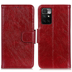 Etui en PU texture nappa avec support et porte-carte rouge pour votre Xiaomi Redmi 10