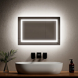 EMKE Miroir lumineux de salle de bain avec Interrupteur à bouton, Anti-buée, Vertical et Horizontal, Lumière Froide/Chaude | 60x40 cm