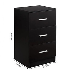 Helloshop26 Table de chevet meuble de rangement avec 3 tiroirs caisson de bureau noir 20_0005992 pas cher