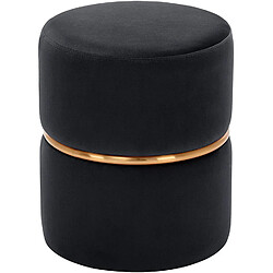 Decoshop26 Tabouret rembourré rond pouf collier métallique doré en tissu velours noir TABO09067