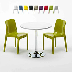 Grand Soleil Table Ronde et 2 Chaises Colorées Set In