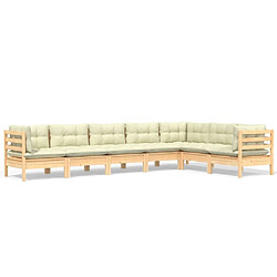 Maison Chic Salon de jardin 7 pcs avec coussins | Ensemble de Table et chaises | Mobilier d'Extérieur crème Bois de pin solide -GKD50623