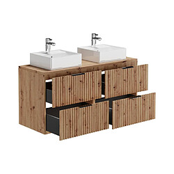 Avis Vente-Unique Meuble de salle de bain suspendu strié avec vasque à poser - Naturel clair - L120 cm - ZEVARA