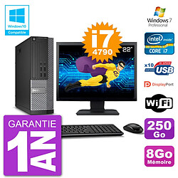 PC Dell 7020 SFF Ecran 22" Intel i7-4790 RAM 8Go Disque 250Go Graveur DVD Wifi W7 - Occasion