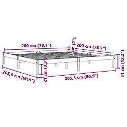 Vidaxl Cadre de lit cire marron 200x200 cm bois de pin massif pas cher