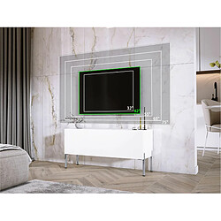 3XELIVING Meuble TV en couleur Blanc mat / Blanc brillant avec pieds droits en chrome, D: l : 100 cm, H : 52 cm, P : 32 cm pas cher