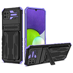 Coque en TPU anti-rayures avec béquille et porte-carte violet pour votre Samsung Galaxy A22 5G (EU Version)