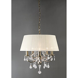 Luminaire Center Suspension Olivia avec Abat jour crème ivoire 5 Ampoules laiton antique/cristal