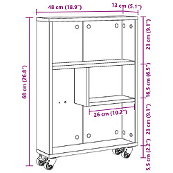 vidaXL Chariot de rangement étroit blanc 48x13x68 cm bois d'ingénierie pas cher