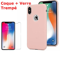 Little Boutik Coque Souple Silicone Pour iPhone X (10) / Xs (10s) Rose + Verre Trempé Anti chocs et Rayures Vitre de Protection