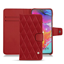 Housse cuir Samsung Galaxy A70 - Rabat portefeuille - Rouge - Couture ( Nappa - Pantone #d50032 ) - NOREVE