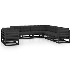 Maison Chic Salon de jardin 9 pcs + coussins - Mobilier/Meubles de jardin - Table et chaises d'extérieur Noir Bois de pin massif -MN88863