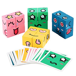 En bois Cube Drôle Expression Du Visage Puzzle Cube Coloré Blocs de Construction Jouets Woode Jigsaw