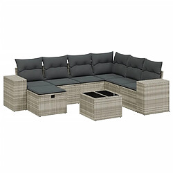 vidaXL Salon de jardin 8 pcs avec coussins gris clair résine tressée