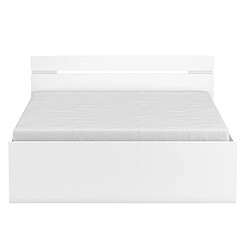 Lit adulte avec rangement coloris blanc mat - 144,1 x 74,2 x 194,7 cm -PEGANE-