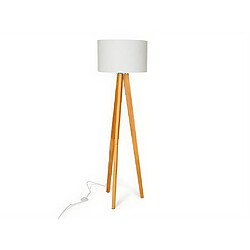 Avis Vente-Unique Lampadaire trépied en bois naturel et abat jour en lin blanc - D. 45 x H. 152 cm - Blanc - LORENS