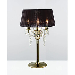 Luminaire Center Lampe de Table Olivia avec Abat jour noir 3 Ampoules laiton antique/cristal