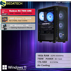 Sedatech Pack PC Gamer Tower ATX • AMD Ryzen 5 7600X • RX 7900 GRE • 16Go DDR5 • 1To SSD M.2 • Windows 11 • Moniteur 28''