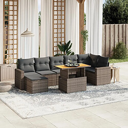 vidaXL Salon de jardin 8 pcs avec coussins gris résine tressée