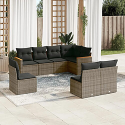 Maison Chic Ensemble Tables et chaises d'extérieur 8 pcs avec coussins,Salon de jardin gris résine tressée -GKD296116