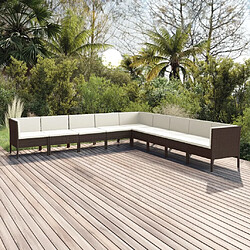 vidaXL Salon de jardin 9 pcs avec coussins résine tressée marron