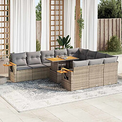 vidaXL Salon de jardin avec coussins 10pcs beige résine tressée acacia