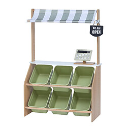 Marchande enfant stand petit marché bois avec 6 bacs à fruits et légumes vert Little Helper Teamson Kids TD-13638A