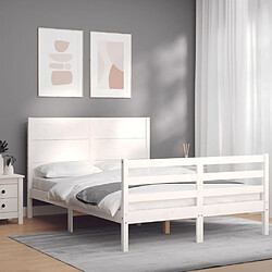 Maison Chic Lit adulte - Cadre Structure de lit avec tête de lit Contemporain blanc 120x200 cm bois massif -MN22410